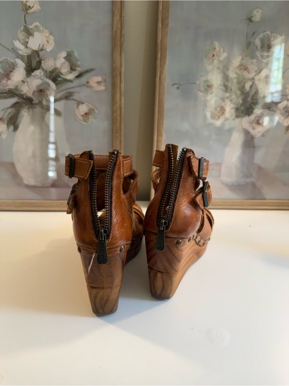 BED|STU Brown Leather Strappy Wedge Sandals - Picture 3 of 7